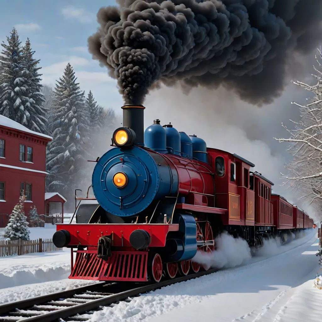 a train is traveling down the tracks in the snow with a lot of smoke coming out of it's stacks, a detailed matte painting, Evgeny Lushpin, art photography, matte painting