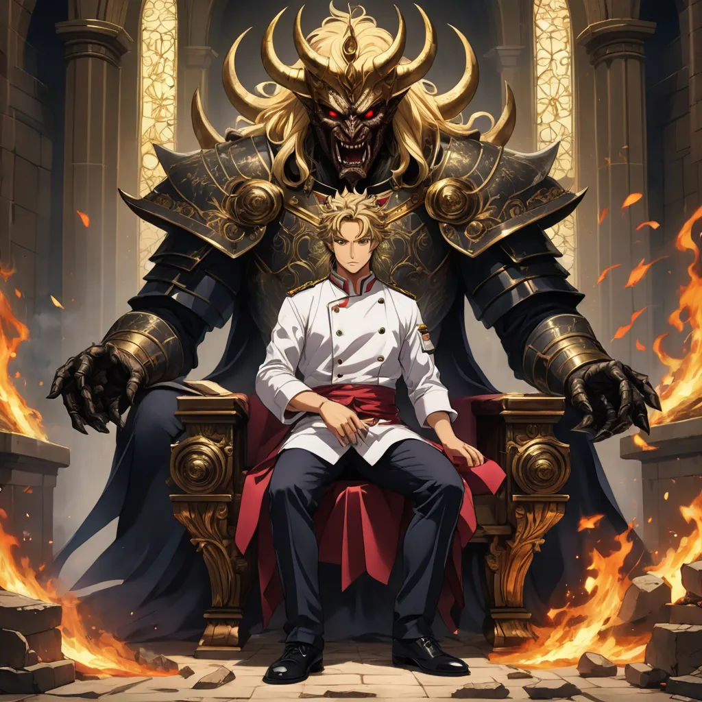 a man sitting on a throne with a giant demon on it's back and a sword in his hand, sots art, concept art, Cedric Seaut (Keos Masons), official art