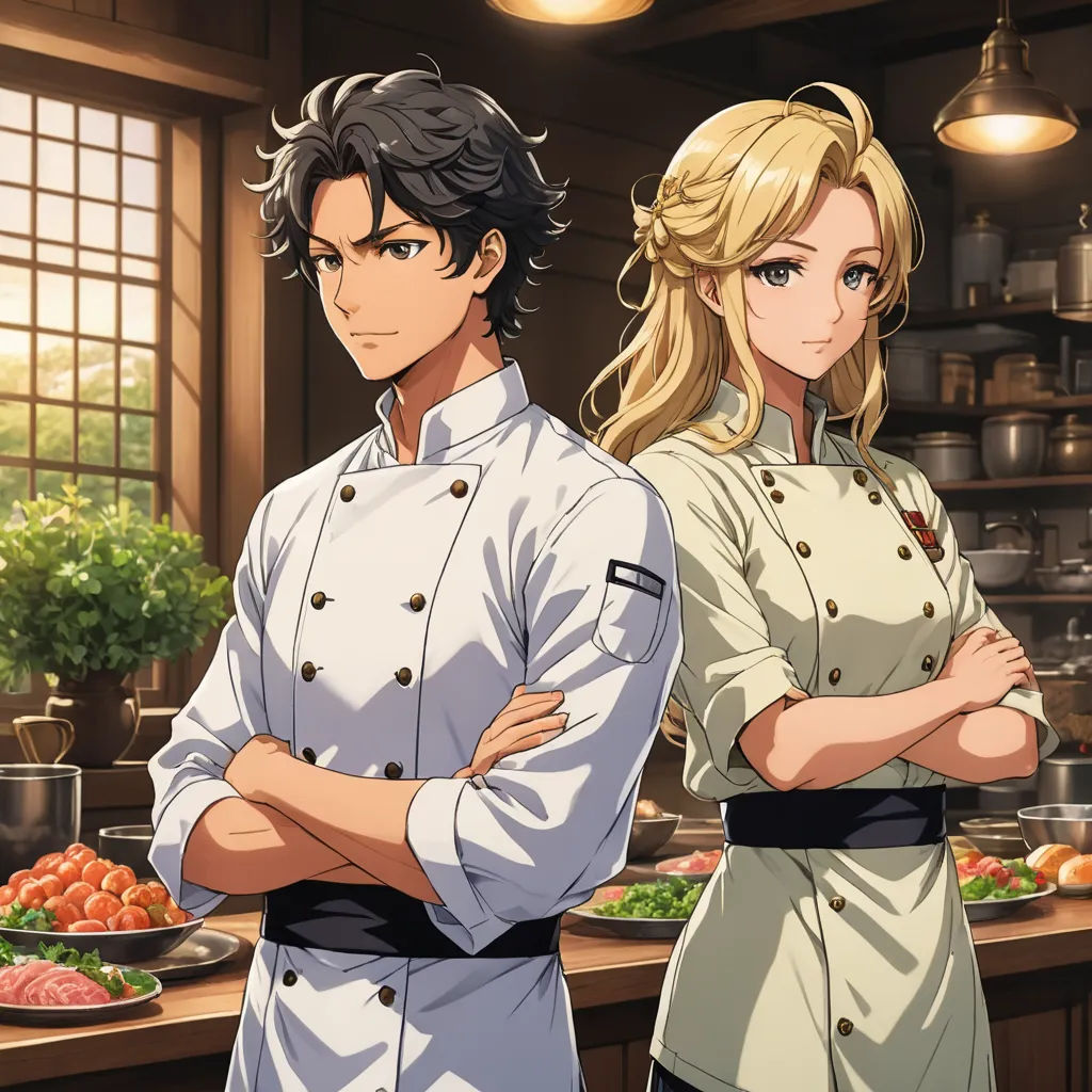 a couple of people standing in a kitchen next to each other with their arms crossed and looking at the camera, remodernism, concept art, Anne Said, official art