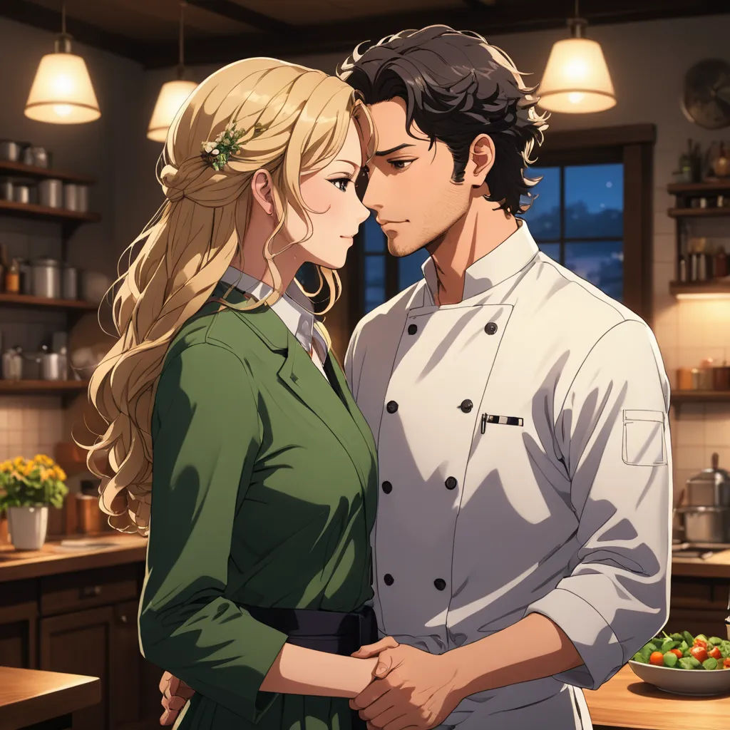 a man and a woman standing in a kitchen next to each other, looking at each other and smiling, remodernism, a stock photo, Bálint Kiss, official art