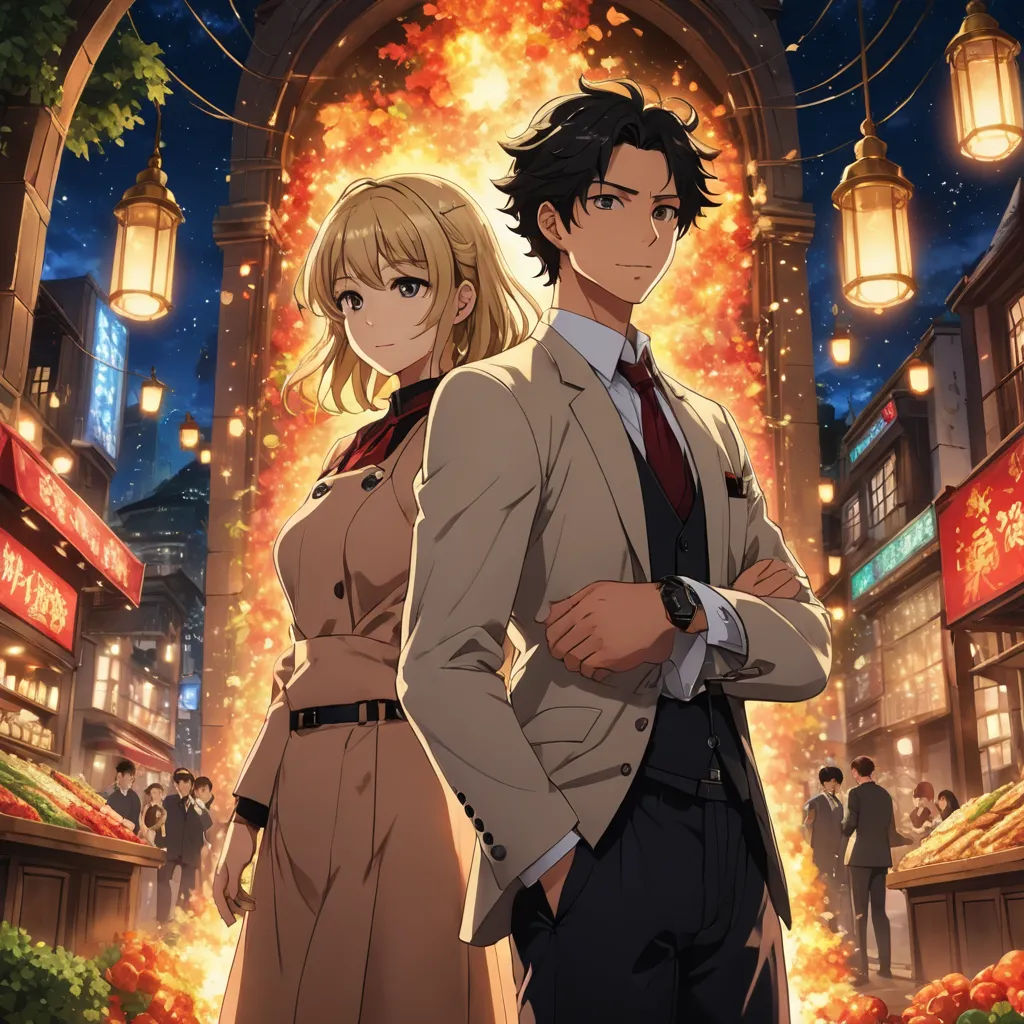 a man and a woman standing in front of a fire place with a man in a suit and tie, serial art, poster art, Aya Goda, official art