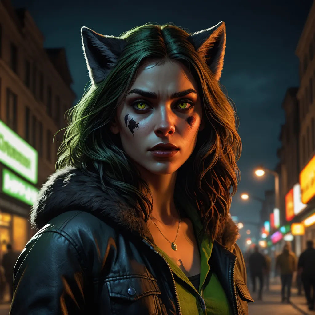 a woman with a cat's face painted on her face and a cat's head painted on her face, furry art, a character portrait, Clint Cearley, league of legends splash art