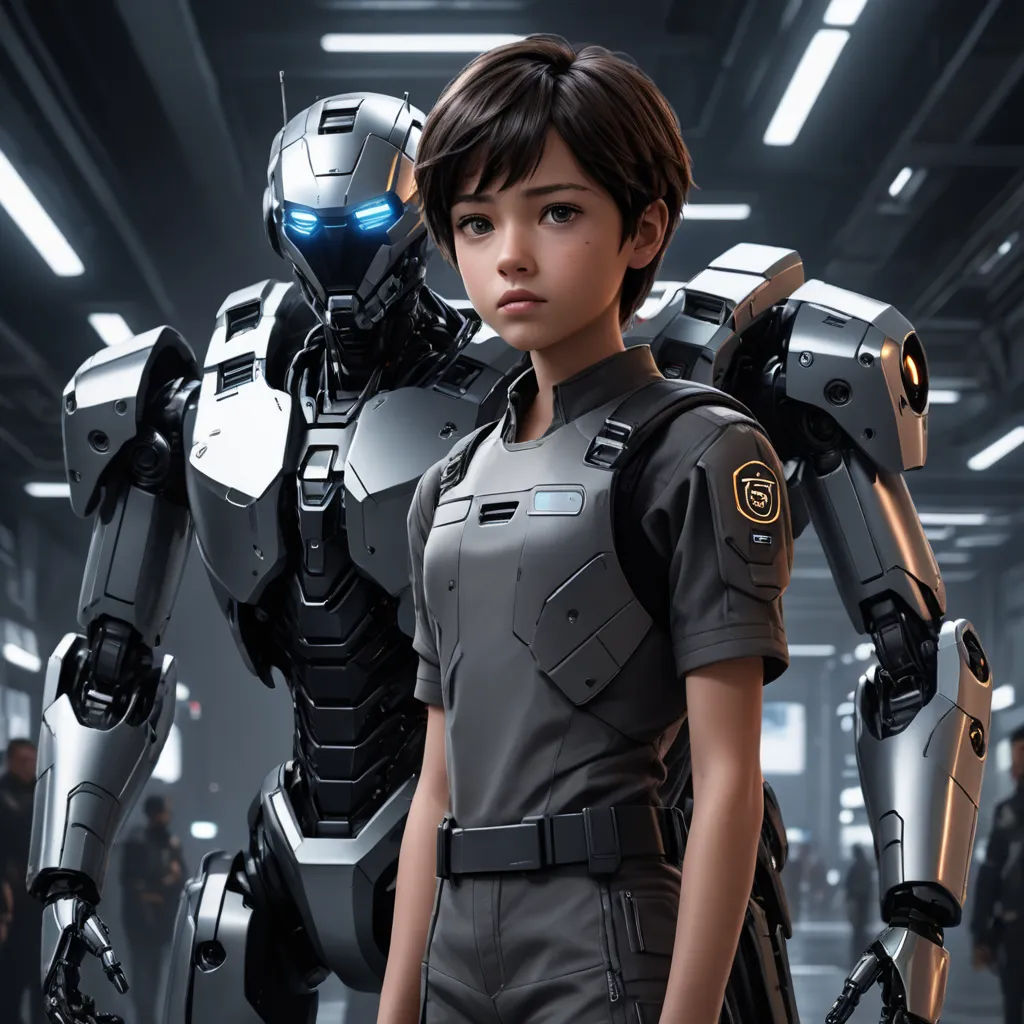 a woman in a sci - fi suit standing next to a robot in a sci - fi setting with other people in the background, les automatistes, computer graphics, Ai-Mitsu, cgstudio