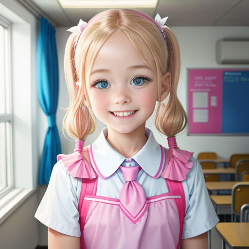 a cartoon girl with a pink dress and a pink bow around her neck and a pink tie around her neck