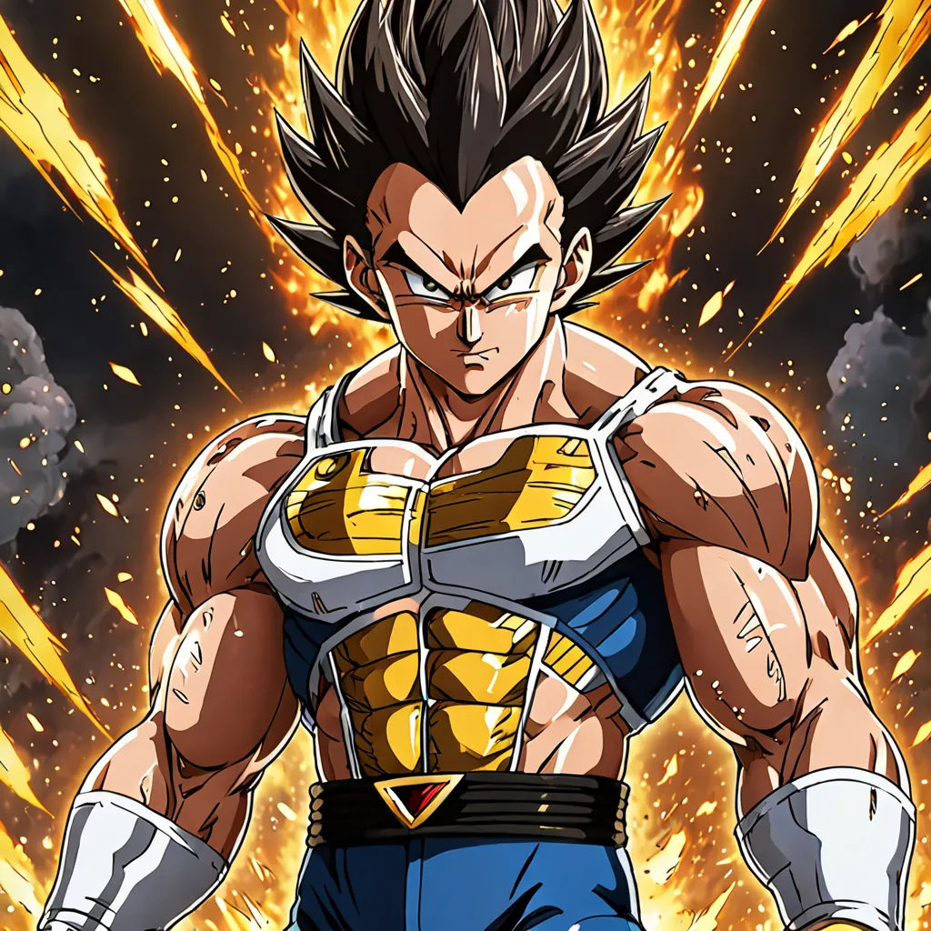 a very big hero with a big chest and big muscles in his arms and chest, with a lot of fire coming out of his chest, sots art, poster art, Akira Toriyama, official art