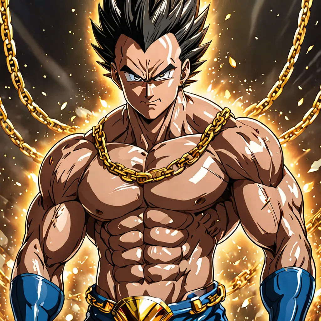 a man with a chain around his neck and a chain around his waist, with a chain around his waist, sots art, poster art, Akira Toriyama, official art