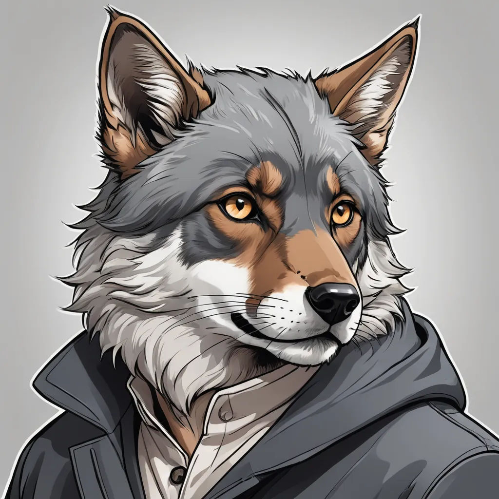 a drawing of a wolf wearing a jacket and tie with a hoodie on it's head and a collar, furry art, a character portrait, Cedric Seaut (Keos Masons), character portrait