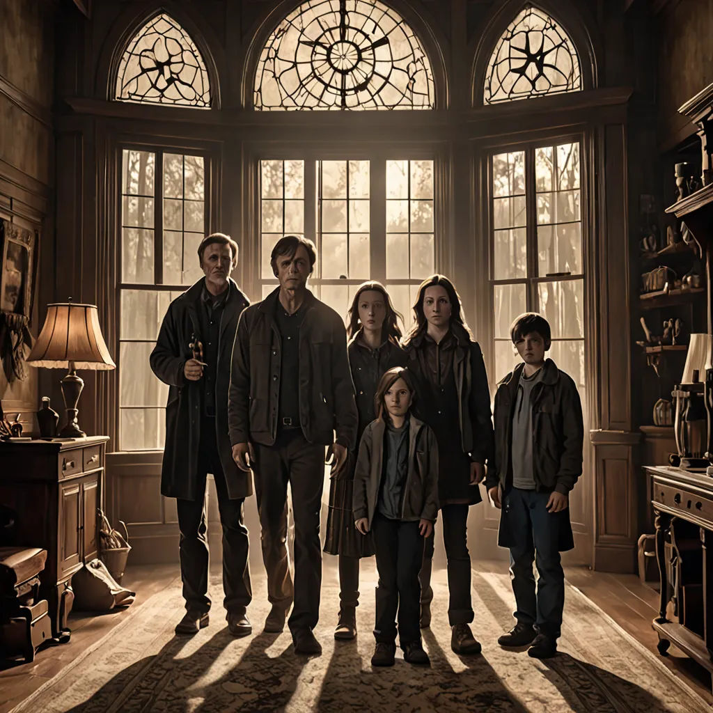 a group of people standing in a room with a clock on the wall and a window behind them with a clock on the wall, a poster, promotional image, international gothic, Armin Hansen