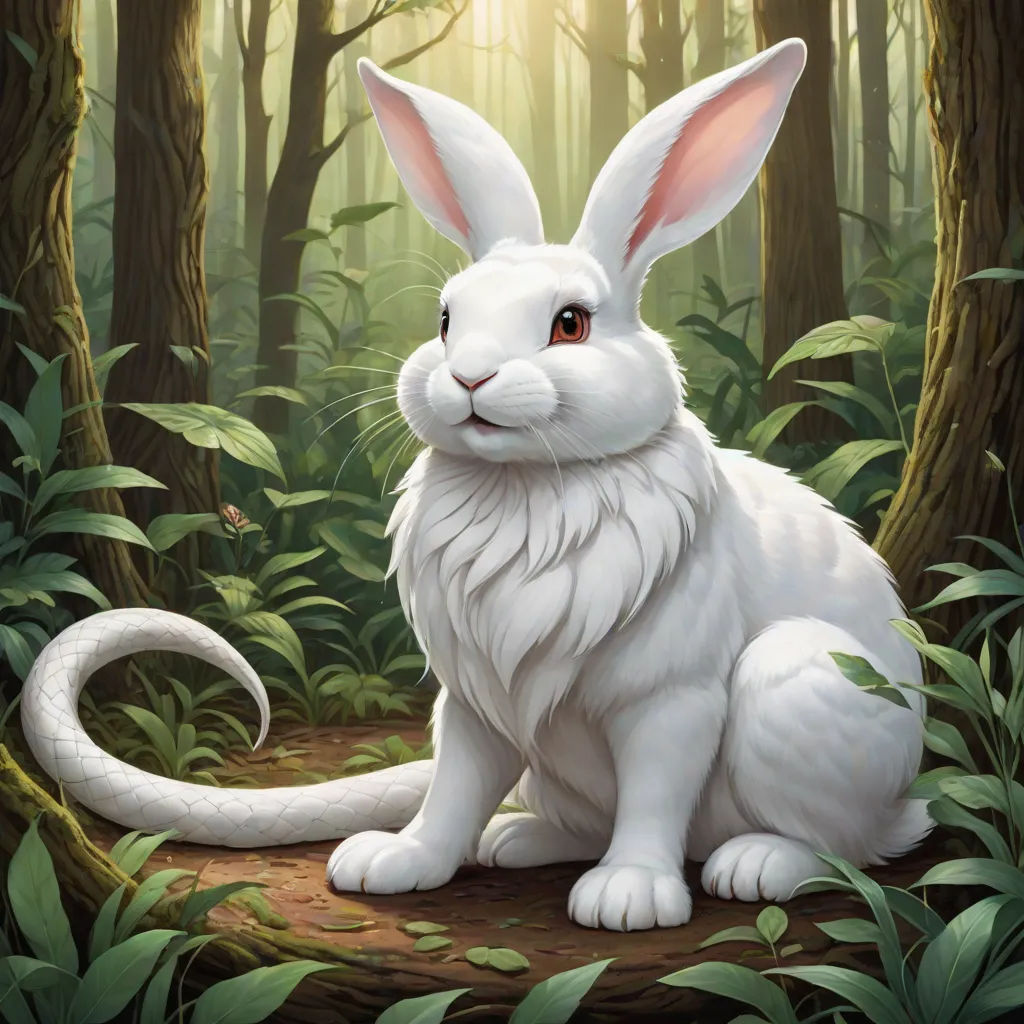 a white rabbit sitting in the middle of a forest with a butterfly in its mouth and a forest background, fantasy art, a storybook illustration, Ed Binkley, magic the gathering artwork