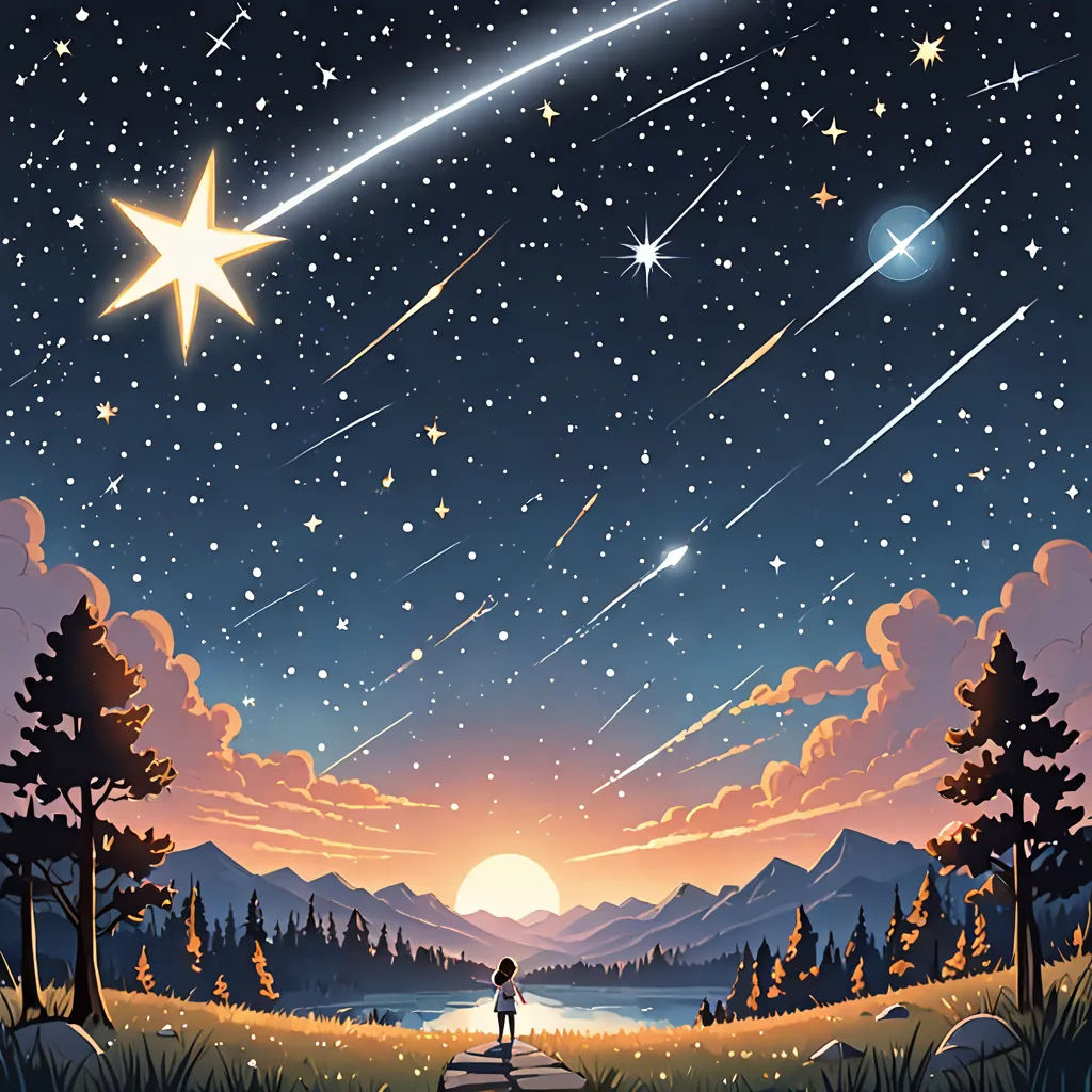 a painting of a person standing on a path under a star filled sky with stars above them and a mountain range in the distance, space art, a storybook illustration, Chris LaBrooy, stars