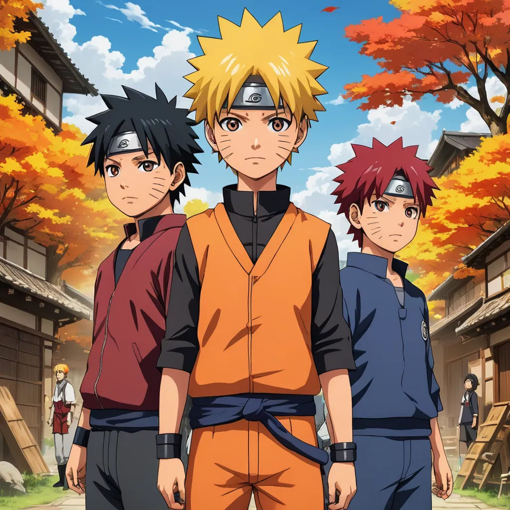 a group of people standing in front of a tree with leaves on it and a sky background with clouds, les nabis, a poster, Baiōken Eishun, official art