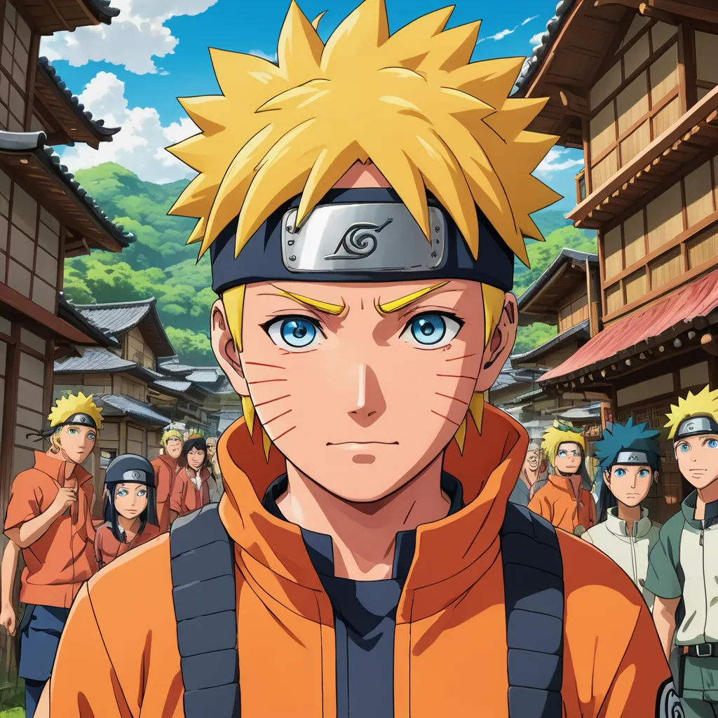 a man with a hat and a backpack on in front of a crowd of people in a village with buildings, les nabis, poster art, Baiōken Eishun, anime