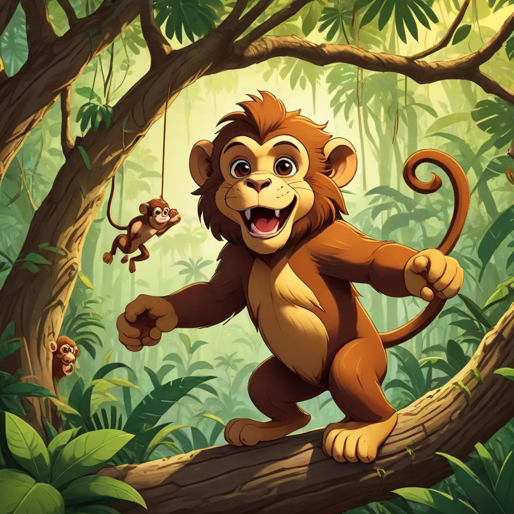 a monkey hanging on a tree branch in a jungle with a monkey hanging from a branch in the background, Chris LaBrooy, sots art, a poster, promotional image