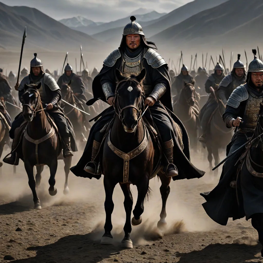 a group of men riding on the backs of horses in a field of dirt and dust with mountains in the background, dau-al-set, a detailed matte painting, Dai Jin, weta digital
