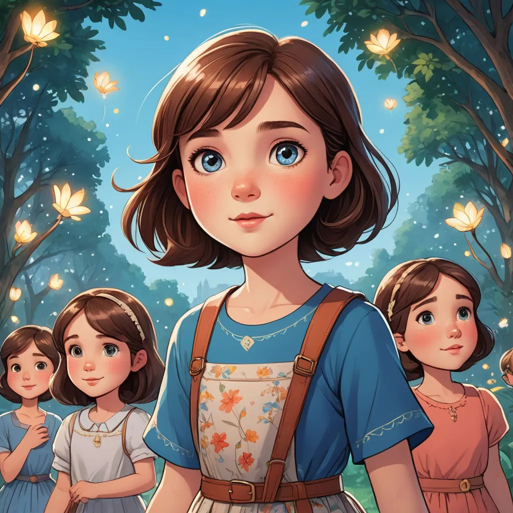 a girl with a backpack standing in front of a group of girls in a forest with butterflies flying overhead, fantasy art, a storybook illustration, Alice Prin, trending on art station