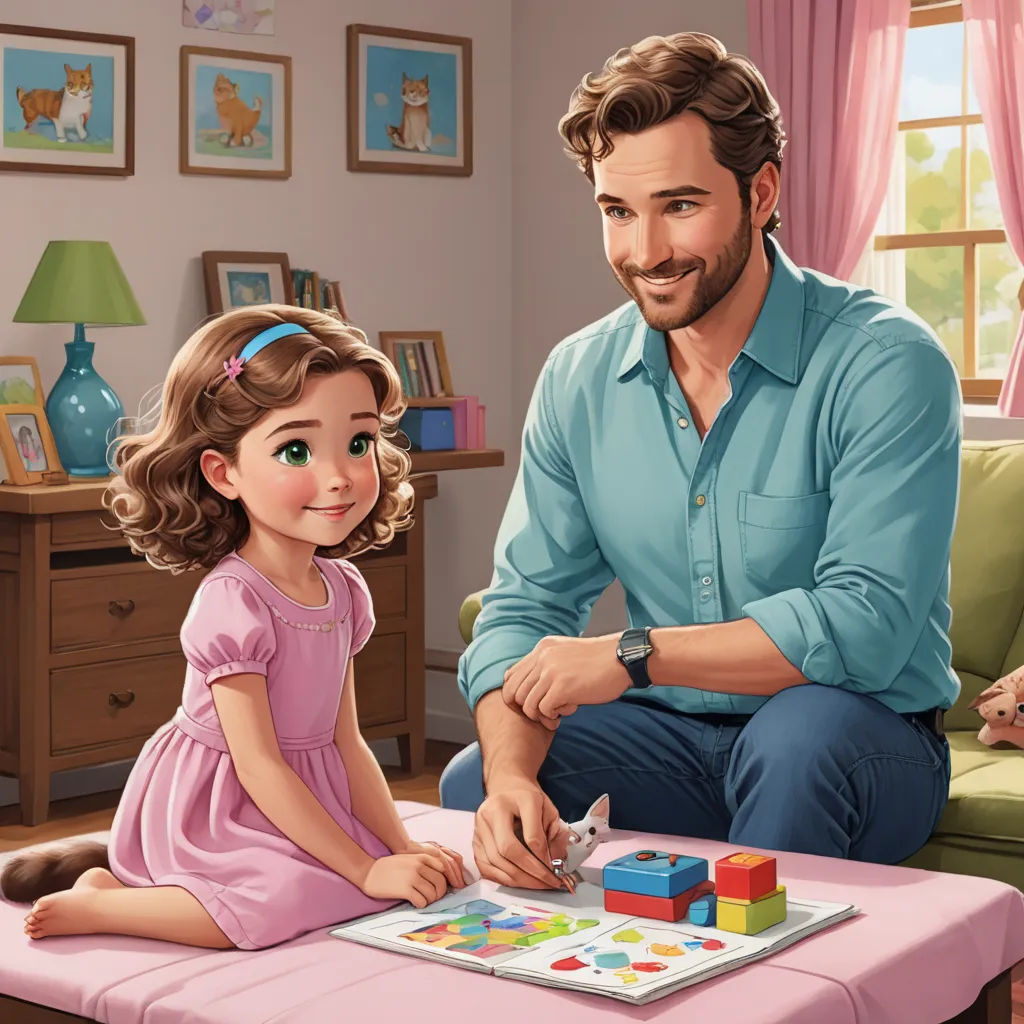 a man and a little girl playing a game of monopoly on a table in a living room with a dog, furry art, a storybook illustration, Chris LaBrooy, furaffinity