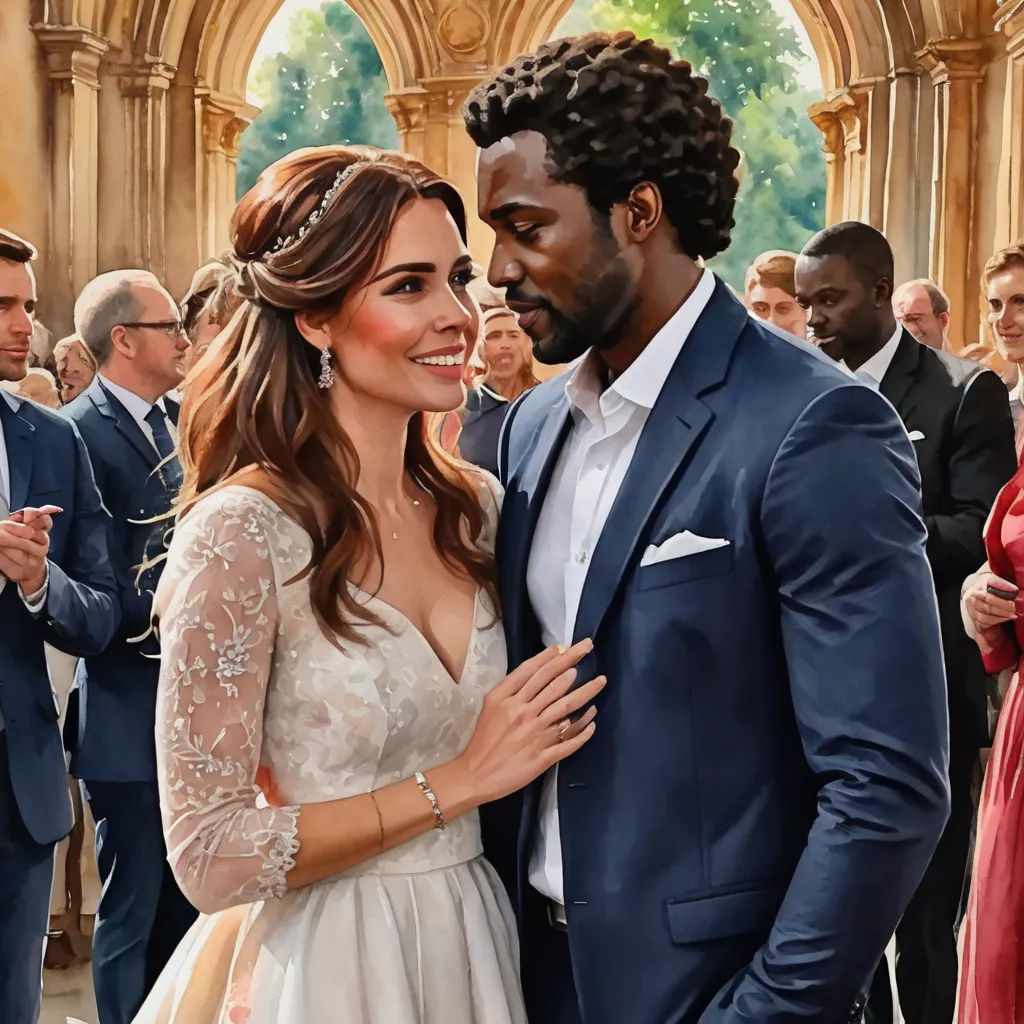 a man and woman are standing together in front of a crowd of people wearing formal wear and tuxedos, photorealism, a hyperrealistic painting, Colin Middleton, highly detailed digital painting
