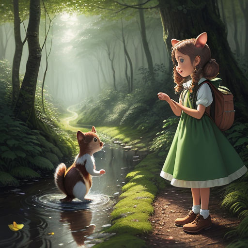 Uma jovem sai da floresta encantada