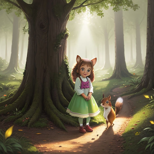 Uma jovem sai da floresta encantada