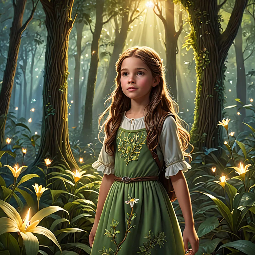 a painting of a girl in a forest with a butterfly on her shoulder and a butterfly on her shoulder, Brad Kunkle, fantasy art, a storybook illustration, highly detailed digital painting