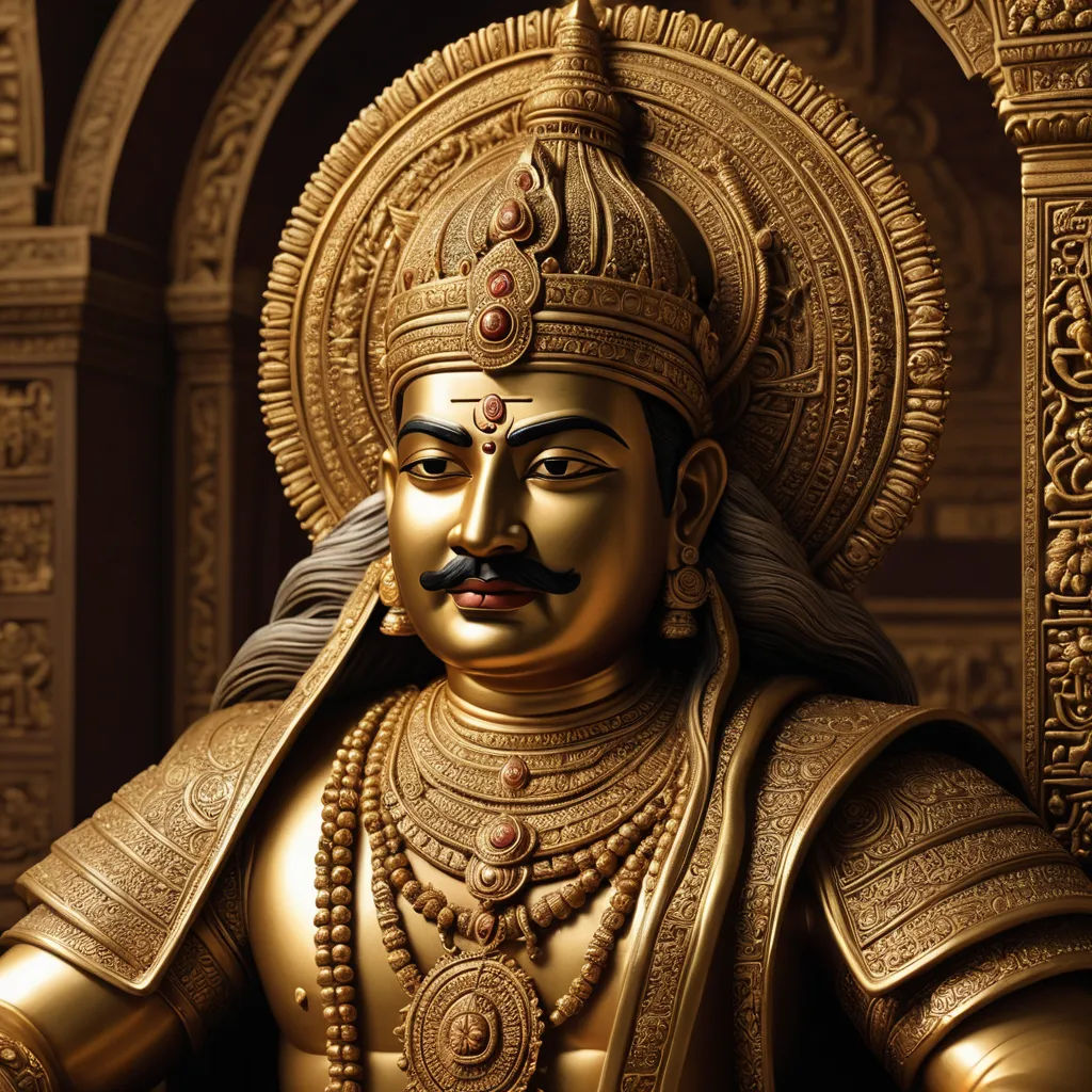a statue of a man with a mustache and a moustache on his face and chest, in a golden outfit, samikshavad, a bronze sculpture, Bapu, highly detailed digital painting