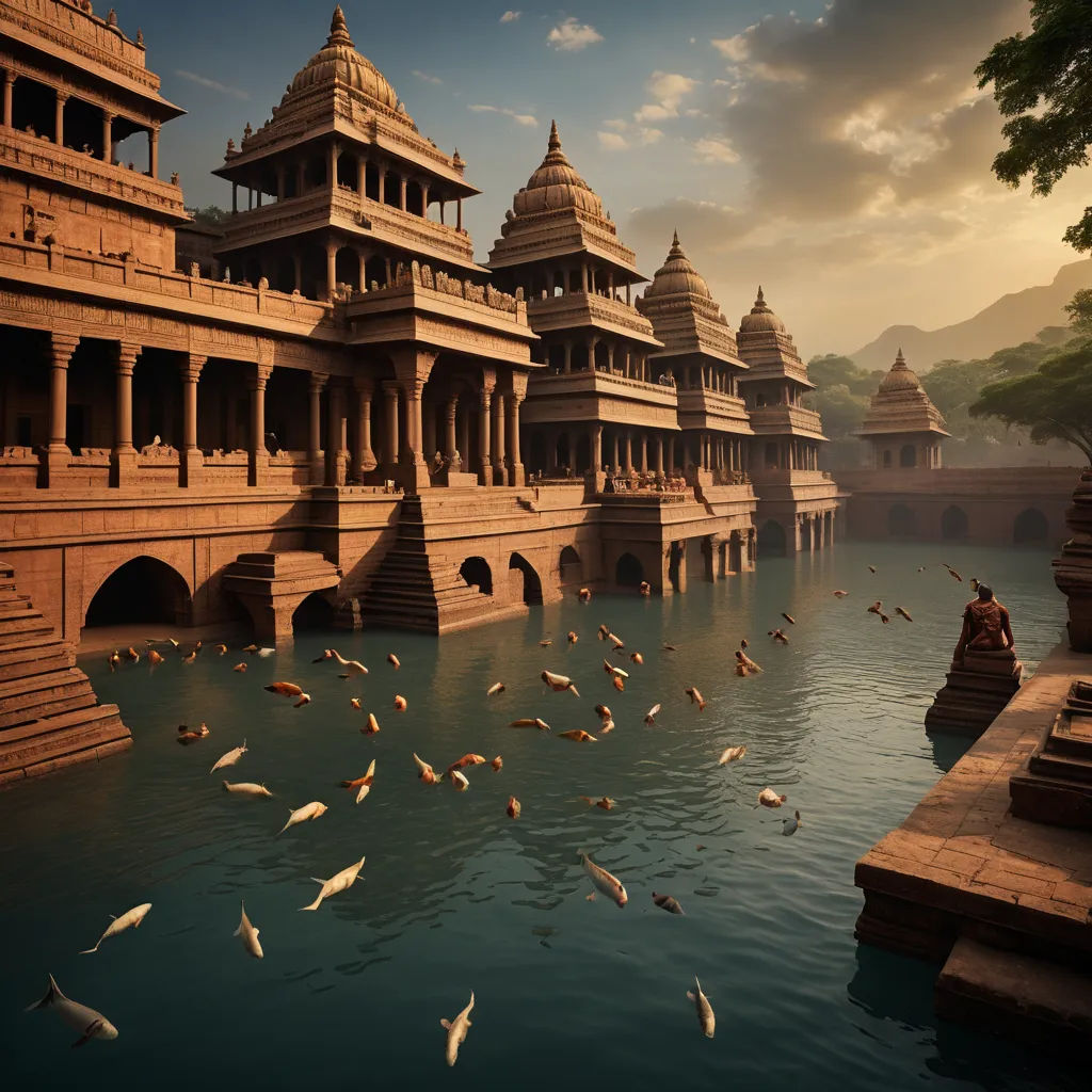 a painting of a river with a castle and birds flying around it and a sunset in the background with clouds, fantasy art, a detailed matte painting, Chris Moore, cinematic matte painting