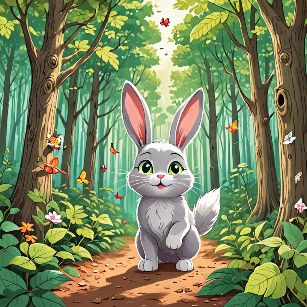 a rabbit sitting in the middle of a forest with butterflies flying around it and a forest scene with butterflies flying around, furry art, a storybook illustration, Beatrix Potter, official art