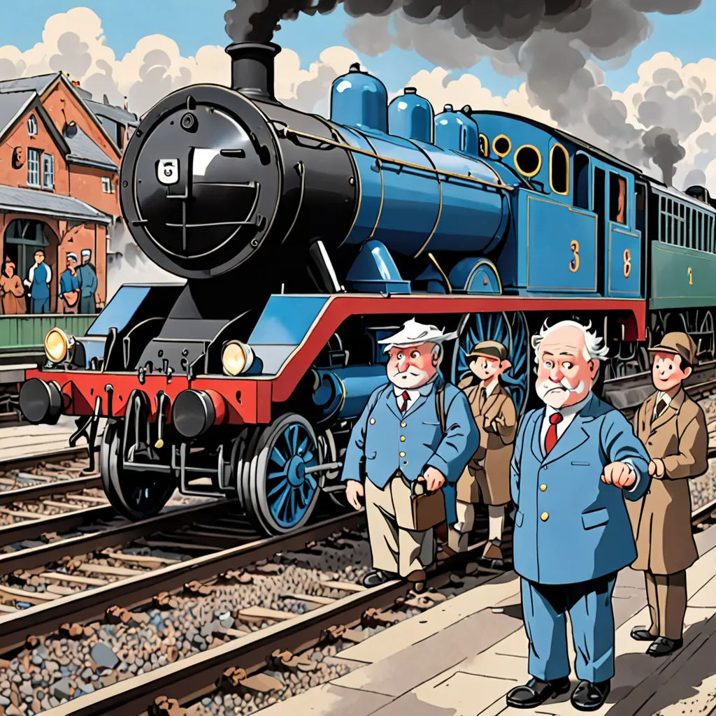 a painting of a train with men standing next to it and a train on the tracks behind it, with smoke coming from the engine, fantastic realism, a storybook illustration, Bertram Brooker, official art