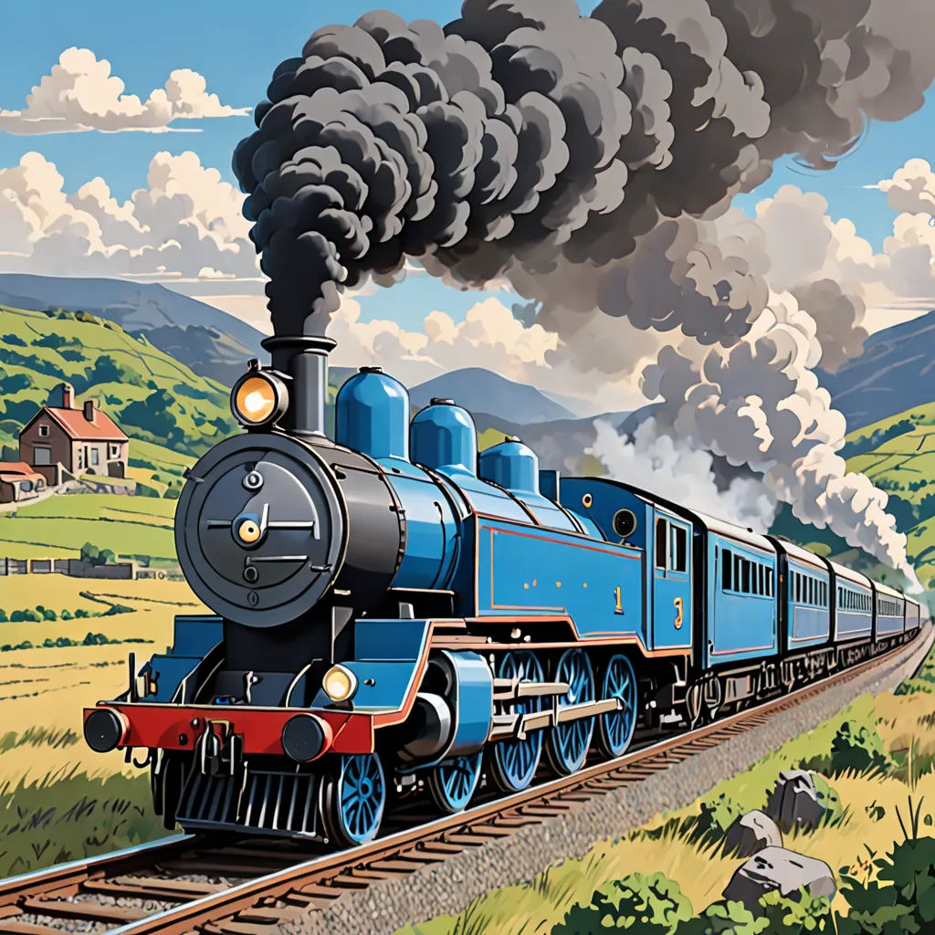 a train is traveling down the tracks with smoke coming out of it's stacks and a house in the background, american scene painting, a detailed matte painting, Charles Ginner, highly detailed digital painting