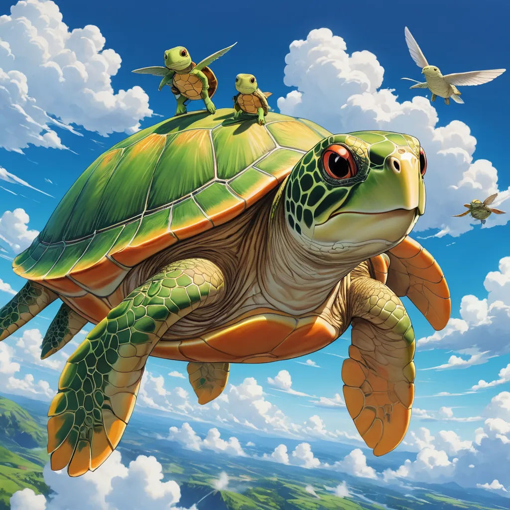 a painting of a turtle with two birds on its back and a bird on its back on its back, fantasy art, a storybook illustration, Aaron Jasinski, official art