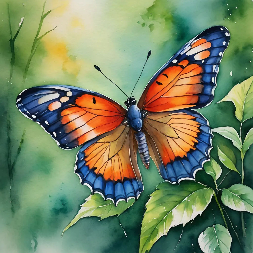 a painting of a butterfly on a leafy branch with watercolor paint on it's wings and back, cloisonnism, a watercolor painting, Carol Sutton, watercolor