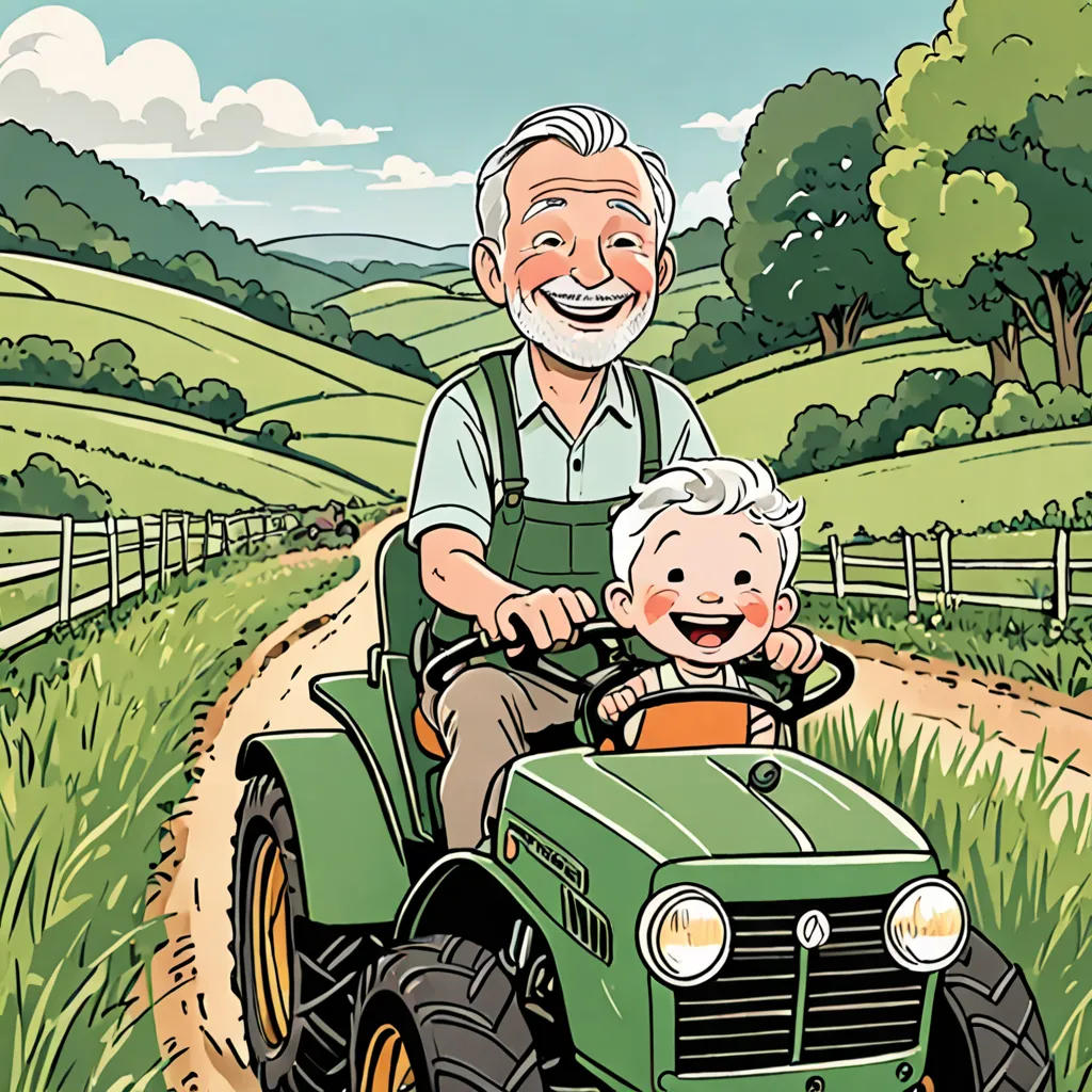 Toddler Kase And Grandad ride tractors on the farm