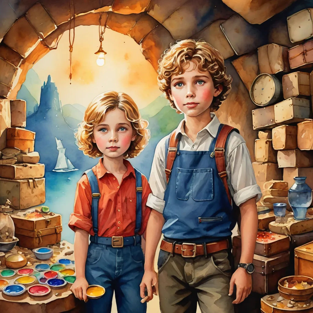 a painting of two children standing in a room with a clock on the wall and a painting of a man and woman on the wall, figurative art, a detailed painting, Bob Byerley, highly detailed oil painting