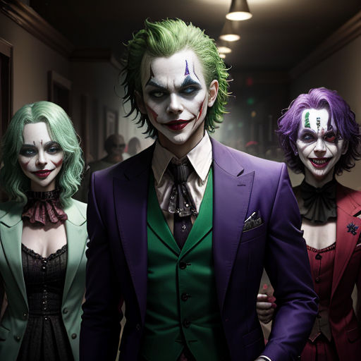 a group of people dressed in costumes standing next to each other in a hallway with a ceiling light above them