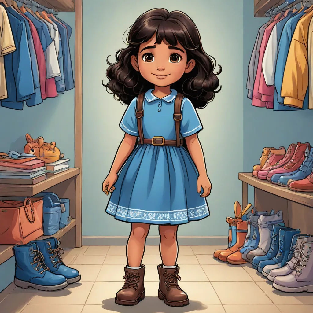 a cartoon girl standing in a closet with shoes and a bag on the floor and a shelf with clothes, photorealism, a storybook illustration, Clarice Beckett, promotional image