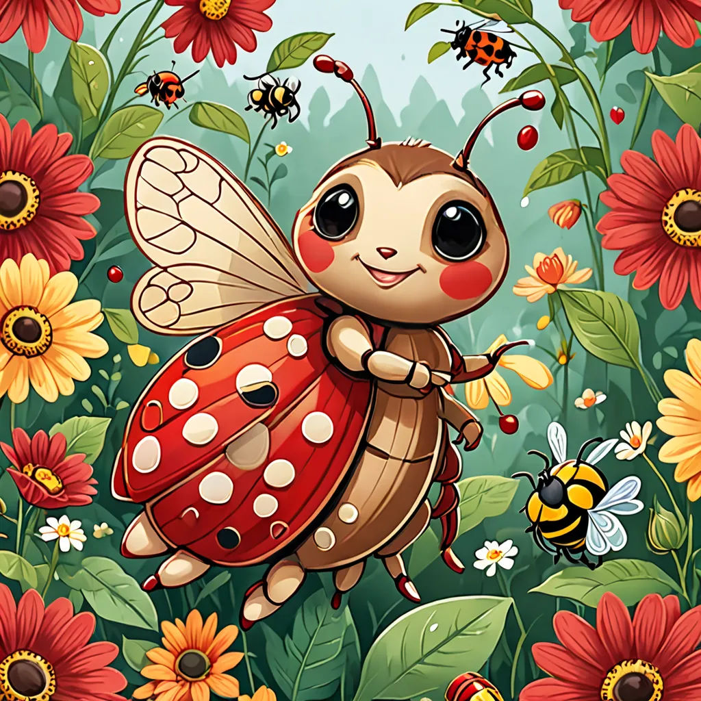 a cartoon picture of a lady bug with a lady bug on it's back and a lady bug on its back, pop surrealism, a storybook illustration, Craola, highly detailed digital painting