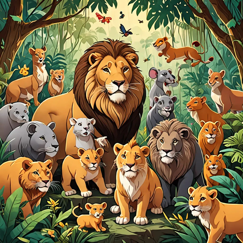 a group of lions and lions in the jungle with butterflies flying above them and a butterfly flying above them, furry art, an album cover, Chris LaBrooy, furaffinity