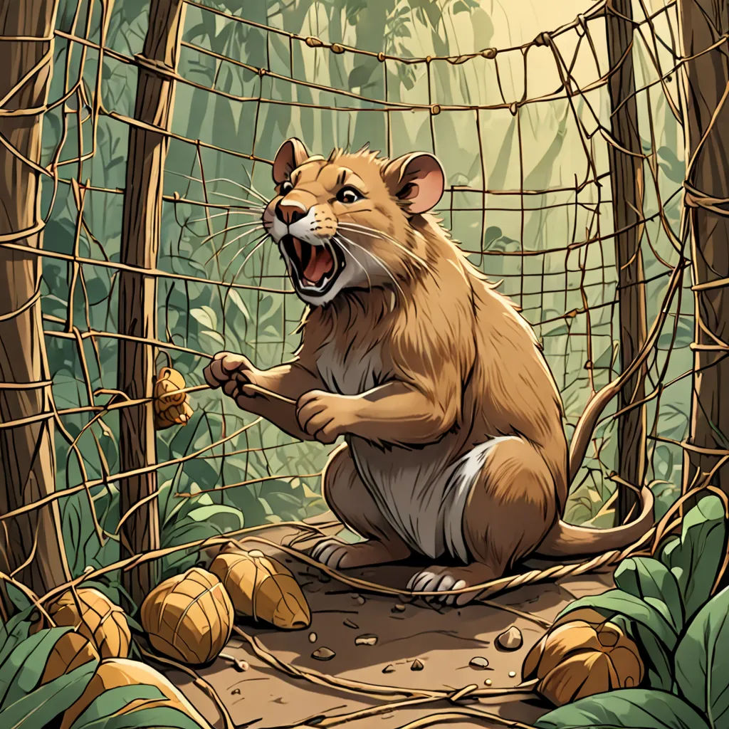a cartoon of a mouse in a forest with a rope fence and a nut in its mouth, with a background of trees and foliage, furry art, an illustration of, Chris LaBrooy, furaffinity