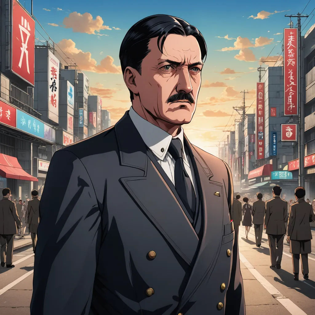 a man in a suit and tie standing in the middle of a street with a lot of people walking by, sots art, a character portrait, Adolf Wölfli, official art