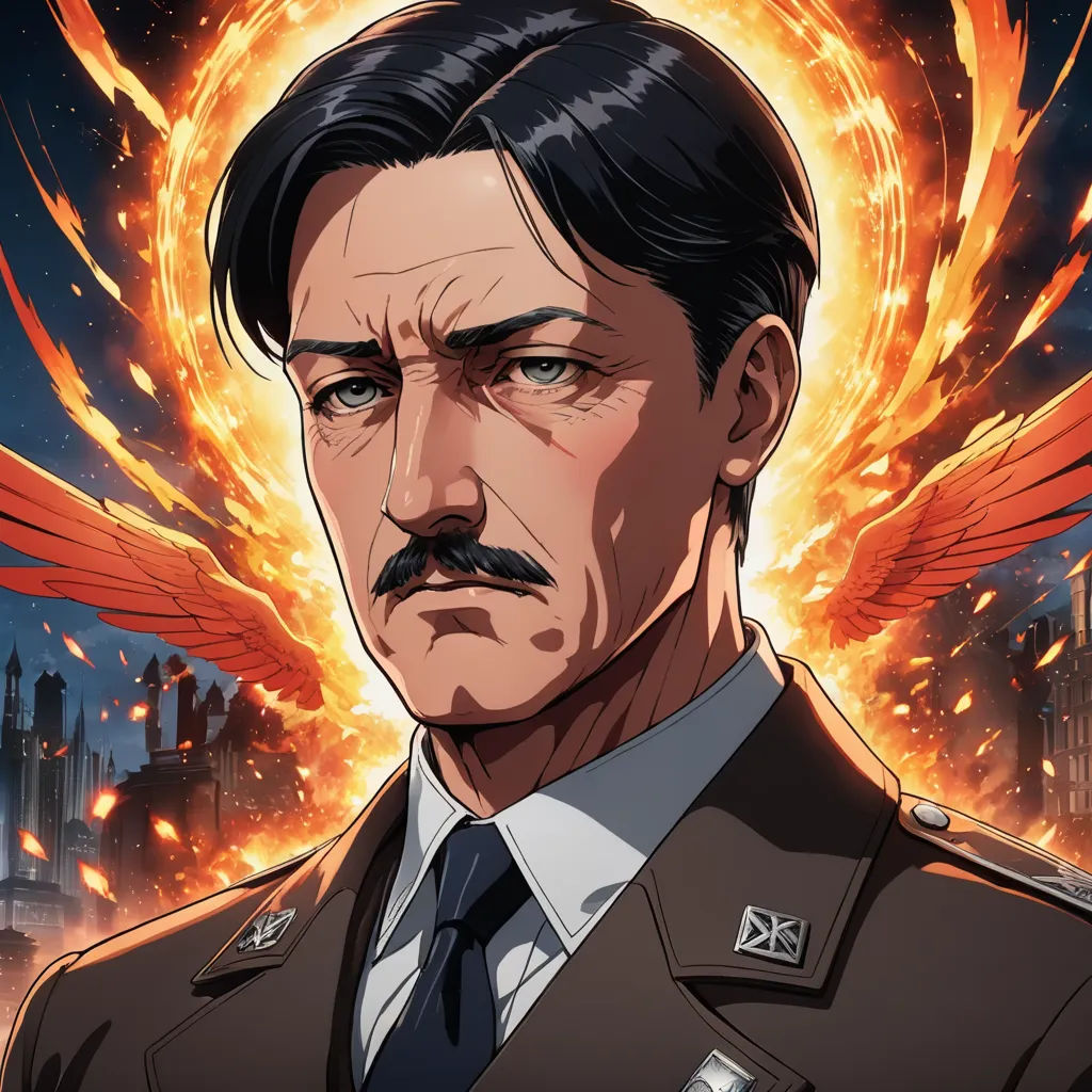 a man in a suit and tie with a large fire behind him and a city in the background with buildings, rayonism, a character portrait, Edmond Xavier Kapp, official art