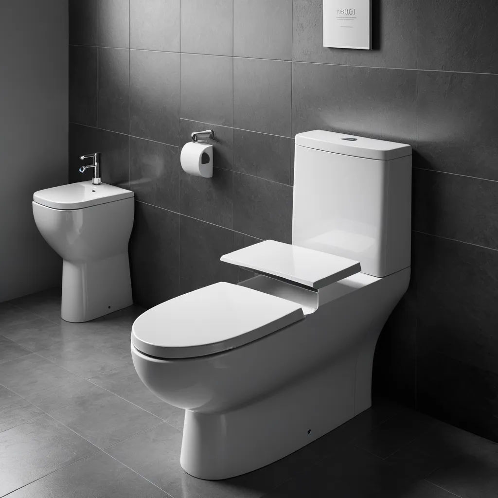 a toilet and a bidet in a bathroom with tile walls and flooring and a toilet paper dispenser, hyperrealism, an ambient occlusion render, Andries Stock, finely detailed features