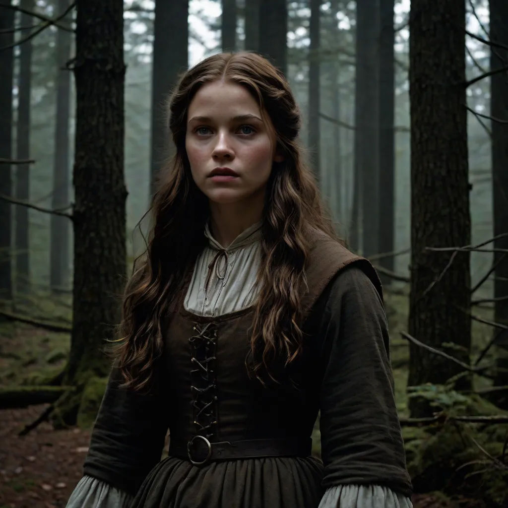 a woman in a dress standing in a forest with trees in the background and fog in the air behind her, leesha hannigan, aestheticism, a detailed matte painting, Clarice Beckett