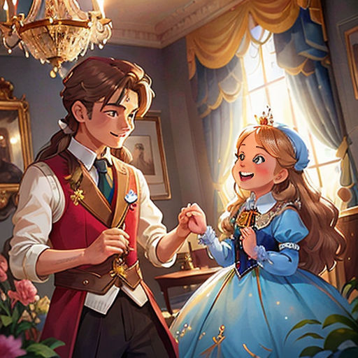a man and woman dressed in disney princess outfits standing next to each other in a room with a chandelier