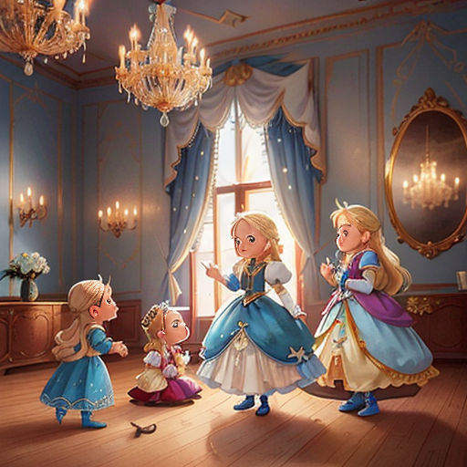 a group of children in a room with chandeliers and a chandelier hanging from the ceiling