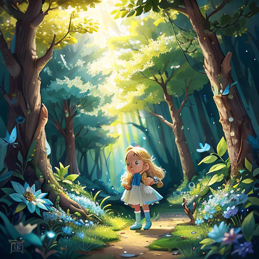 a painting of a girl in a forest with a bird on her shoulder and a bird on her shoulder