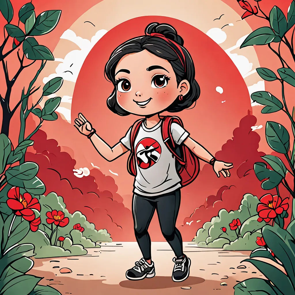 a cartoon girl with a backpack and a backpack on a path with flowers and a sun in the background, socialist realism, a character portrait, Claire Falkenstein, character portrait