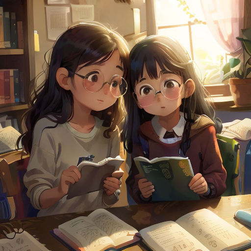 two girls are reading books in a library together, one is reading a book and the other is reading a book