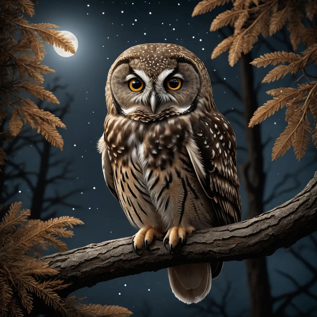 a painting of an owl sitting on a branch in the night sky with a full moon in the background, fantasy art, a digital painting, Dan Mumford, highly detailed digital painting