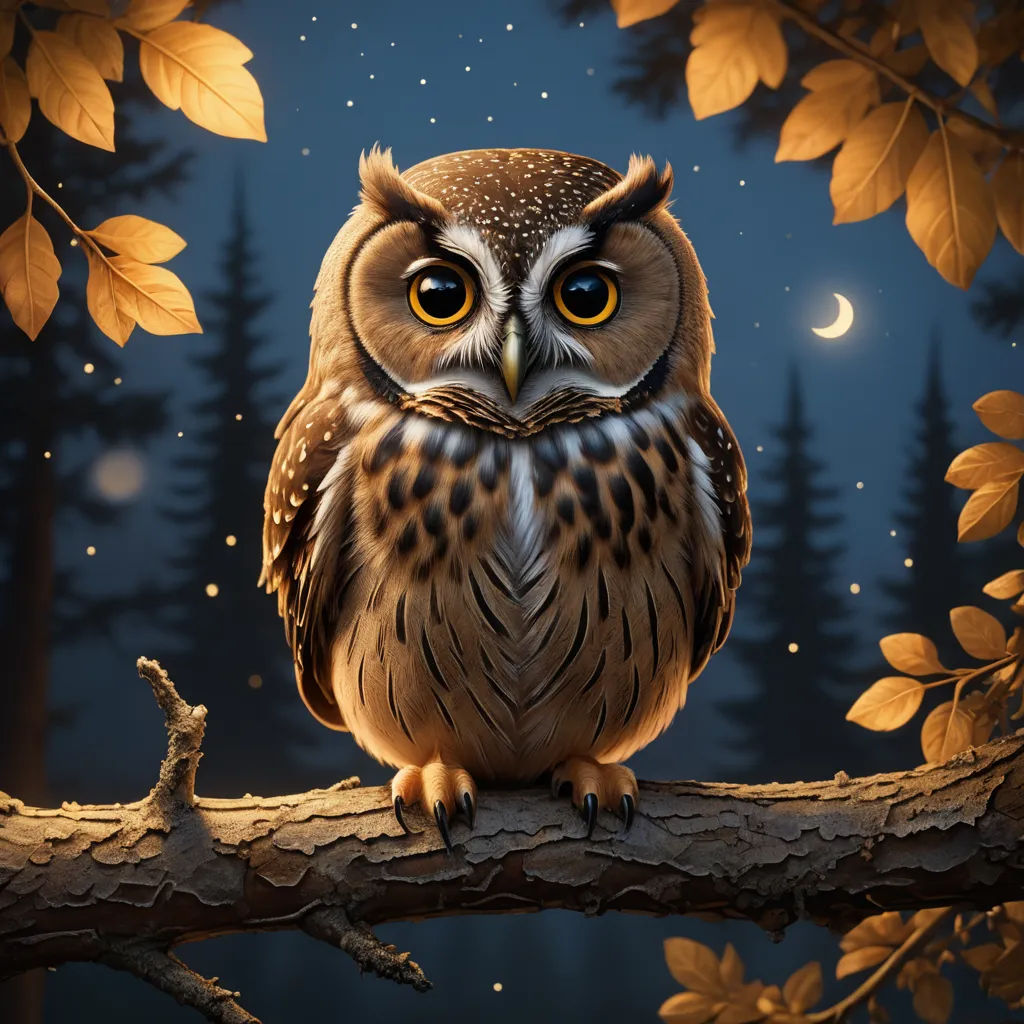 a painting of an owl sitting on a branch with a full moon in the background and a tree branch with leaves, fantasy art, a storybook illustration, Chris LaBrooy, highly detailed digital painting