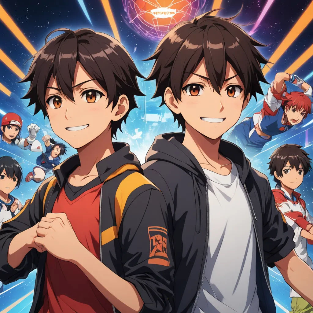 a group of young men standing next to each other in front of a space background with a bright light, rayonism, concept art, Ai-Mitsu, anime key visual